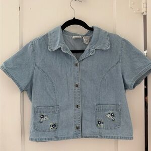 Vintage denim floral button down shirt